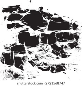 Vetor de textura Grunge de superfície rachada e arranhada. Sobreposição Irregular. Efeito Grungy angustiado. Ilustração de vetor. Preto isolado no fundo branco. EPS 10.