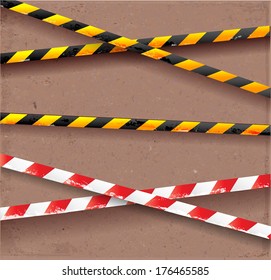 Scratched danger tapes on parcel paper. Vector illustration. 