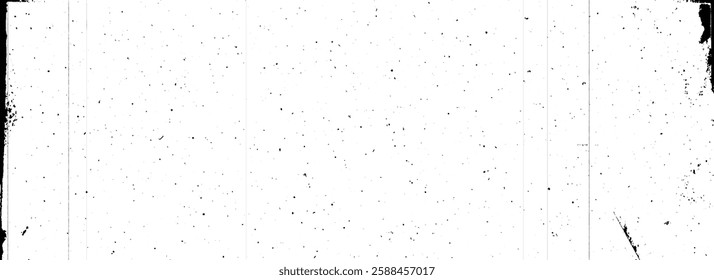 Scratched dusty old texture. Aged grain film overlay. Rough dirty dotted backdrop. Grainy grunge photo filter background. Black particles, fibers and flecks wallpaper. Damaged surface template. Vector