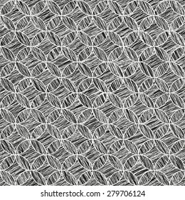 Scratched fan background. Based on Traditional Japanese Embroidery. Abstract Seamless pattern. Based on Sashiko stitching - shippo-tsunagi. Monochrome backdrop.