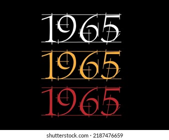 Scratched font year 1965. Numeral in white, orange and red on black background.