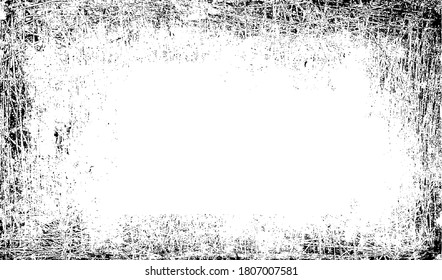 Scratched Frame. Grunge Urban Background Texture Vector. Dust Overlay. Distressed Grainy Grungy Framing Effect. Distressed Backdrop Vector Illustration. EPS 10.