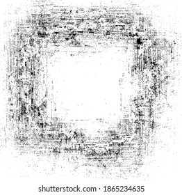 Scratched Frame. Grunge Urban Background Texture Vector. Dust Overlay. Distressed Grainy Grungy Framing Effect. Distressed Backdrop Vector Illustration. EPS 10.