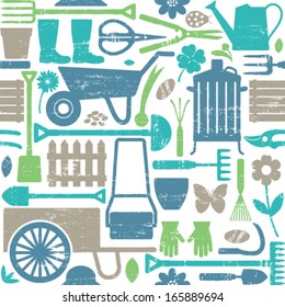 Scratched gardening related seamless pattern background 3 