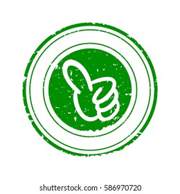 Scratched Green round seal with his thumb up - vector
