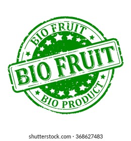 Scratched green round stamp with the inscription - bio fruit - vector