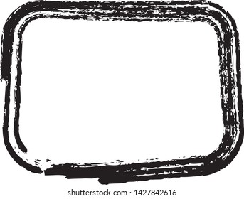 Scratched Grunge Frames. Urban Background Texture Vector. Brush Stroke Overlay. Distressed Grainy Grungy Framing Effect. Distressed Backdrop Vector Illustration. Black isolated on White Background.