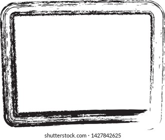Scratched Grunge Frames. Urban Background Texture Vector. Brush Stroke Overlay. Distressed Grainy Grungy Framing Effect. Distressed Backdrop Vector Illustration. Black isolated on White Background.