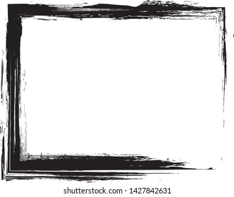 Scratched Grunge Frames. Urban Background Texture Vector. Brush Stroke Overlay. Distressed Grainy Grungy Framing Effect. Distressed Backdrop Vector Illustration. Black isolated on White Background.