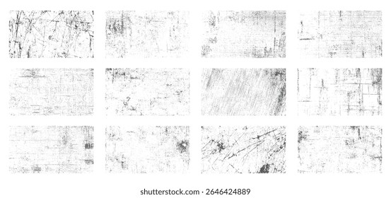 Pacote de textura grunge arranhado. Sobreposições de superfície ásperas com ruído vintage e efeitos de arranhões sujos. Conjunto de fundo usado abstrato.
