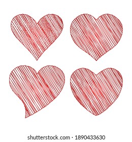 Scratched heart set on a white background. Vector illustration.