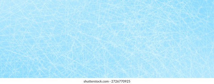 Oberflächenstruktur aus gekratztem Eis. Blauer eisiger Hintergrund mit Skate-Spuren, Rissen, Kratzern. Grobe Wintersportplatz Kulisse. Gefrorene See oder Teich Wasser Tapete mit Punkten, Punkt, Linien, Schnitte. Kunst