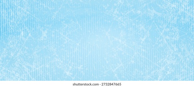Scratched ice surface texture. Blue ice background with skate traces, cracks, scratches. Rough winter sport rink backdrop. Frozen lake or pond water wallpaper with dots, spot and lines. Eps10