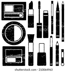 Scratched makeup silhouette icons vector set