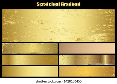 Scratched metal chrome gold texture vector icon set collection. Shiny brushed vector metallic gradient icon grunge background golden for banner, label, medal. Gold gradient for banner, award
