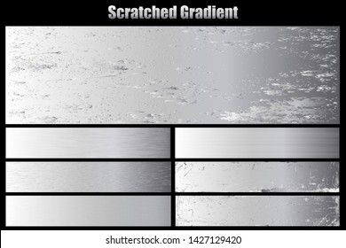 Scratched metal chrome silver texture vector icon set collection. Shiny brushed vector metallic gradient icon grunge background silver for banner, label, medal. Silver gradient for banner, award