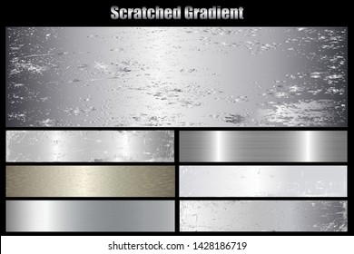 Scratched metal chrome silver texture vector icon set collection. Shiny brushed vector metallic gradient icon grunge background silver for banner, label, medal. Silver gradient for banner, award