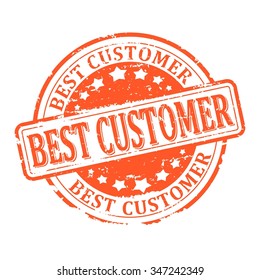 Scratched orange round seal with the inscription - best customer - vector