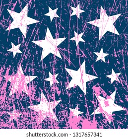 Scratched pattern with stars in grunge style. Vector illustration.