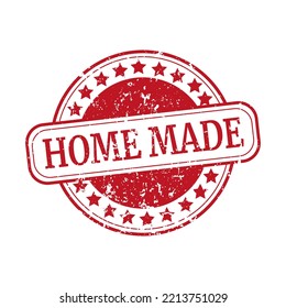 Scratched red round seal with the inscription - home made - Vector