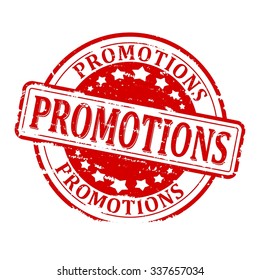 Scratched red round seal with the inscription - promotions - vector