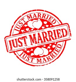 Scratched red round seal with the inscription - just married - vector