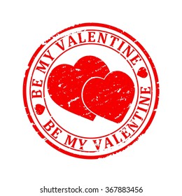 Scratched red round seal with the inscription - be my valentine - vector