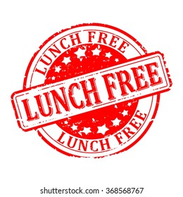 Scratched red round seal with the inscription - lunch free  - vector