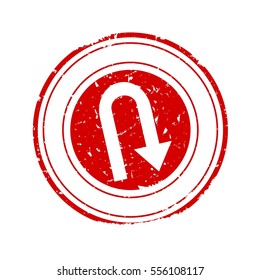 Scratched red round stamp with the bent arrow - vector