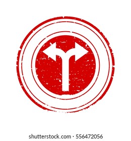 Scratched red round stamp with the bent arrow - vector