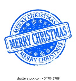 Scratched red round stamp with the inscription - merry christmas - vector