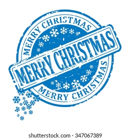 Scratched red round stamp with the inscription - merry christmas - vector