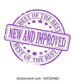 Scratched round purple stamp - New and improved, with the best of the best - vector