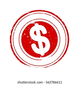 Scratched round red stamp with dollar sign - vector