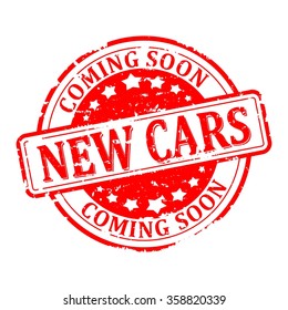 Scratched round red stamp with the word - new cars - vector