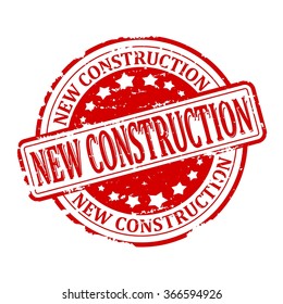 Scratched round red stamp with the word - new construction - vector