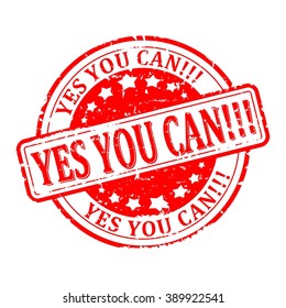 Scratched round red stamp with the word - yes you can - vector