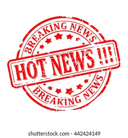 Scratched round red stamp with the words - hot news, breaking news - vector