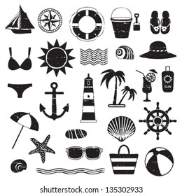 Scratched sea symbols set