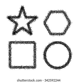 Scratched shape, star, hexagon, circle and square