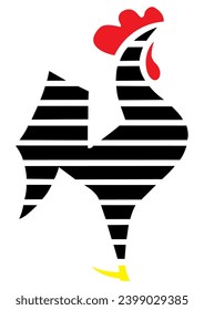 scratched silhouette rooster drawn with red spur