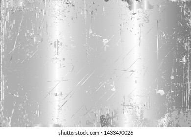 Scratched silver chrome metal texture vector icon set. Shiny silver brushed vector metallic gradient background for banner, label, medal, button. Grunge silver vintage abstract chrome gradient