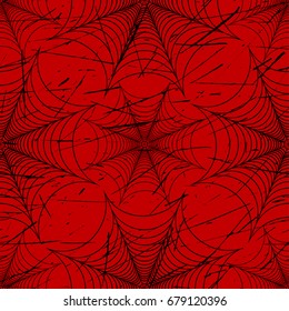 Scratched spider web seamless pattern black and red vector