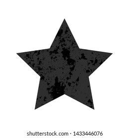 Scratched star. Dark figure with distressed grunge texture isolated on white background. Vector illustration.