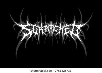 Scratched typography vector in symmetrical shapes dark metal tribal style for streetwear, t-shirt print apparel, sticker, poster, band name logo and more