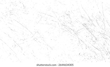 Textura urbana arranhada com design de sobreposição Grunge. Fundo de angústia empoeirado com efeito de grão. Vetor preto sobre branco para uso gráfico. Ilustração de superfície áspera de alto contraste.
