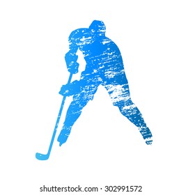 Scratched vector silhouette ice hockey player