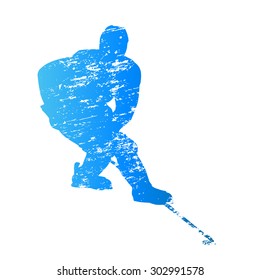 Scratched vector silhouette ice hockey player