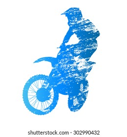 Scratched vector silhouette jumpiing motocross rider