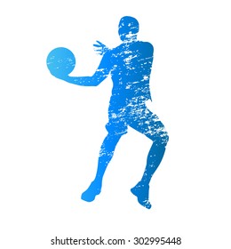 Scratched vector silhouette of jumping basketball player